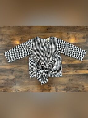 Camille & Co Black White Gingham Tie Front Blouse Size Small Cottagecore